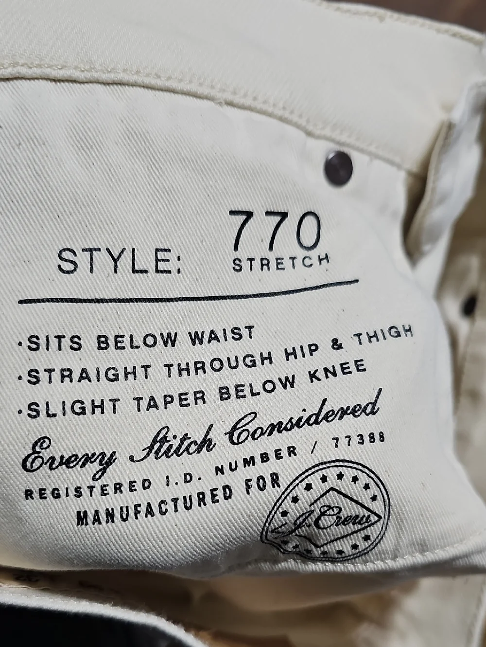 J. Crew 770 Stretch Slim Straight Cream Jeans Size 30x32 New
